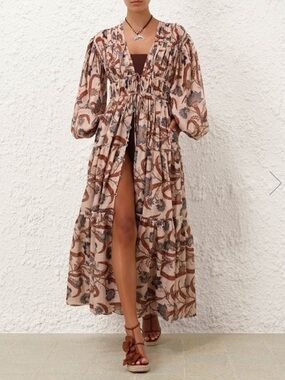 Zimmermann Ascension Tie‎ Billow Long Sleeve Tiered Maxi Dress